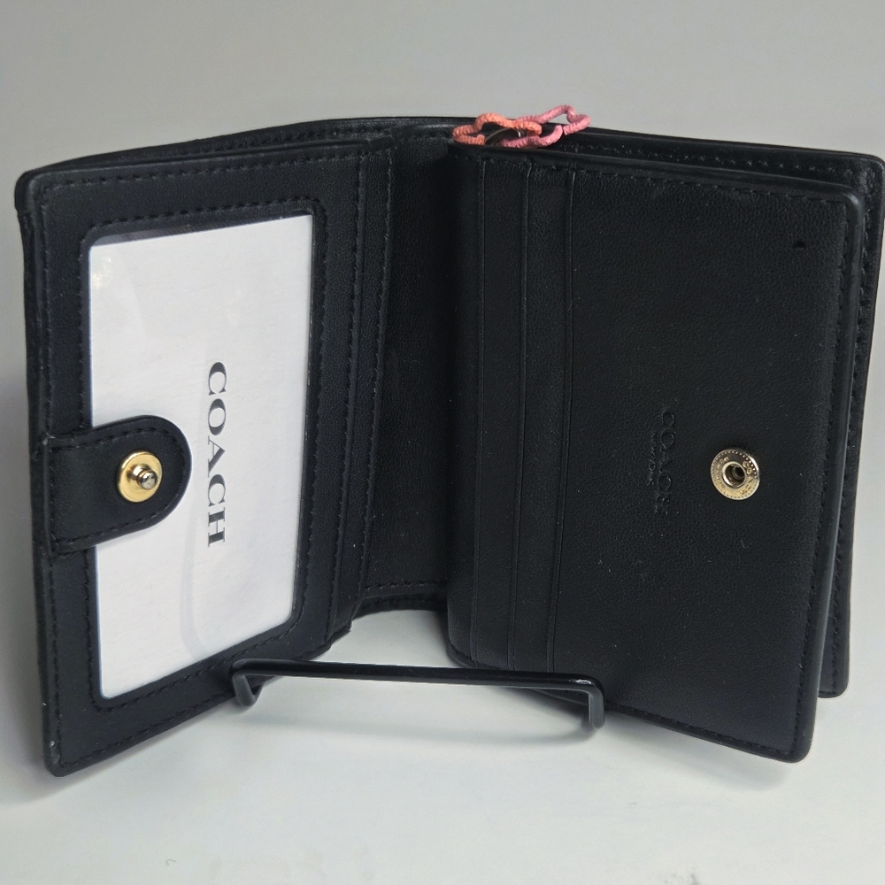 Coach Lips Print Black Canvas & Leather Snap Wallet C3324 - Picture 7 of 8